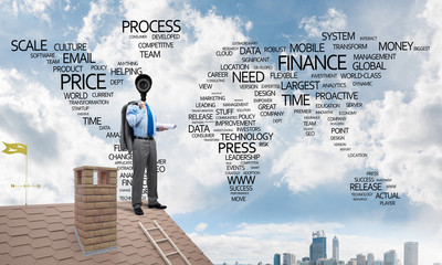 Concept of home security and privacy protection with camera headed man