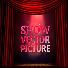 Vector sign for theater. A scene and a falling light. Show.