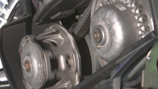 Snowmobile motor clutch in slow motion