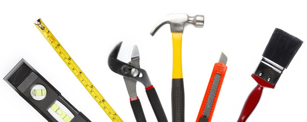 Assorted tools on white