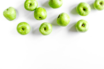 Organic fruits with green apples mock up on white background top view