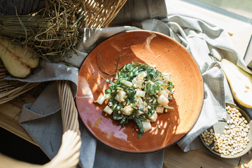 Pear and Arugula Salad with Pine Nuts