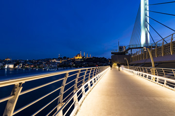 Suleymaniye mosque twilight view from new built Halic metro Bridge