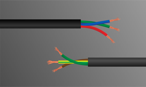 Electric black wire with coloured cable and copper broken