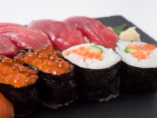 sushi set on black plate