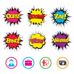 Businessman signs. Human and cash money icons.