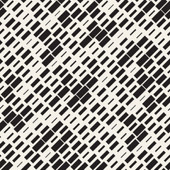 Vector Seamless Black And White Irregular Dash Rectangles Grid Pattern. Abstract Geometric Background Design