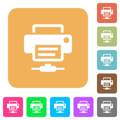 Network printer rounded square flat icons