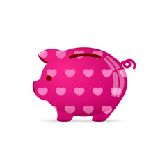 Piggy bank with heart. Save love concept. Vector
