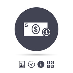 Cash sign icon. Dollar Money symbol. Coin.