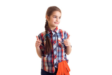 Little girl with orange gloves