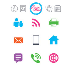 Contact, mail icons. Communication signs.