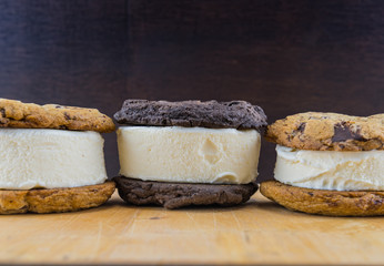 Ice Cream Sandwiches on Wooden Table