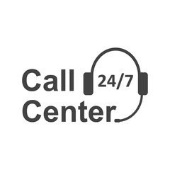 Black headphones garniture with microphone icon. Call center 24/7 icon. Flat style. Vector illustration