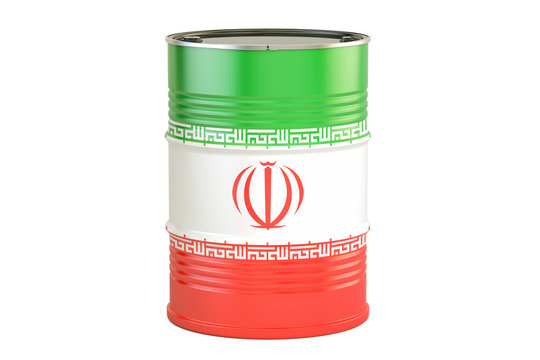 Oil barrel with flag of Iran. Oil production and trade concept, 3D rendering