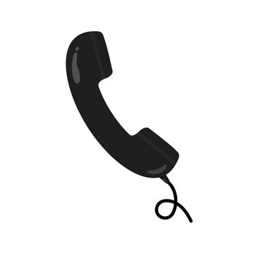 Black retro handset with wire. Telephone, communication. Vector illustration