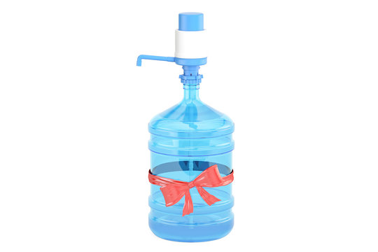 Water bottle with pump dispenser and with red bow, gift concept. 3D rendering