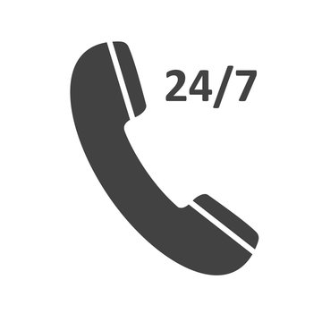 Phone icon 24/7, contact, call center, support service sign isolated on white background. Telephone, communication. Vector illustration