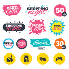 Bowling and Casino signs. Video game joystick.