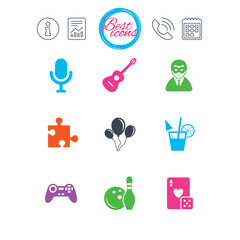Game, bowling and puzzle icons. Entertainment.
