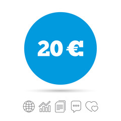 20 Euro sign icon. EUR currency symbol.