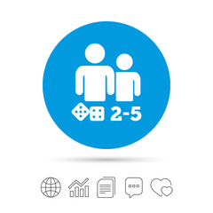 Board games sign icon. 2-5 players symbol.