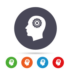 Head with gear sign icon. Male human head.