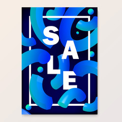 Bright poster for your sales discounts and promotions. Modern style. Used to sell banners flyers price tags for outdoor printing mobile teasers and e-commerce. 3d shapes in the style of dynamic design
