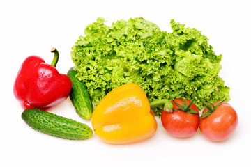 peppers, leafy vegetables or lettuce leaf with tomatoes and cucumber
