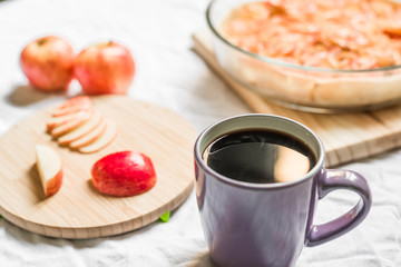 Apple rose pie tart against white background