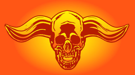 Apocalypse demon skull from hell with bullish horns. Vector illustration.
