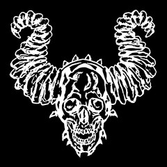 Skull of a demon with horns. Vector illustration.