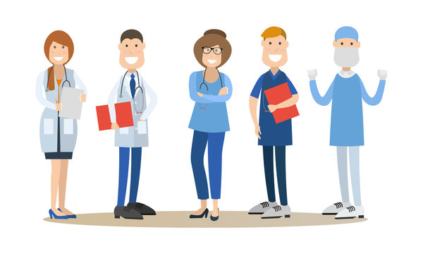 Group of medical doctors vector illustration in flat style