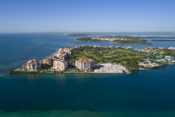 Fototapeta na wymiar Aerial image of Fisher Island Miami Beach