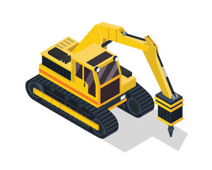 Modern Isometric Construction Vehicle Illustration - Drilling Machine