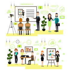 Vector set of business people symbols icons in flat style