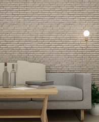 The modern interior living space and furniture minimal in house wall decoration - 3d rendering