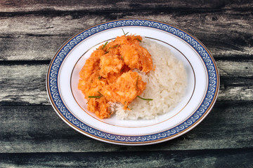 Sticky rice with stir-fried grated coconut,shrimp