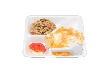 Boxed rice with rice and omelette