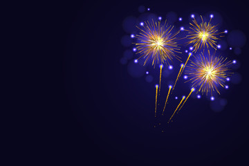 Amazing golden yellow vector fireworks