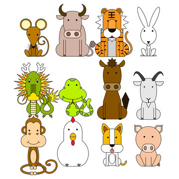 12 Chinese zodiac icon set, Vector illustration