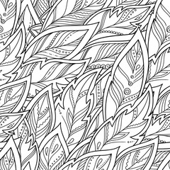 hand-drawn feathers and tribal ornament.