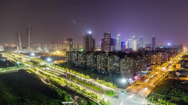 Time Lapse of NanJing HeXi new town at night