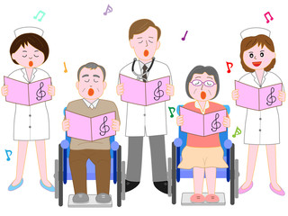 医療スタッフと患者のコーラス