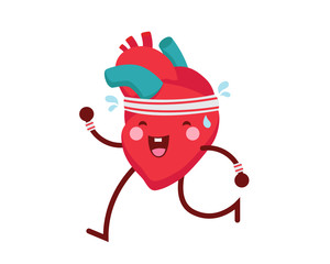 Healthy Happy And Cute Human Anatomy Illustration Cartoon - Healthy Exercise Heart