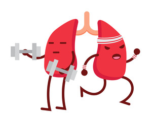 Healthy Happy And Cute Human Anatomy Illustration Cartoon - Healthy Lung