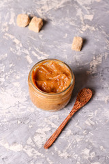 caramel sauce in a glass jar
