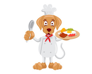 Cute Animal Illustration Suitable for Education, Card, T-Shirt, Social Media, Book, Stickers, Game and Any Other Kids Related Activities - Dog Chef