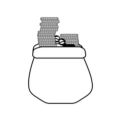 line cute pruse with coins cash money, vector illustration