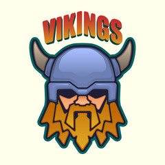 Viking mascot head in a front view. Vector illustration.